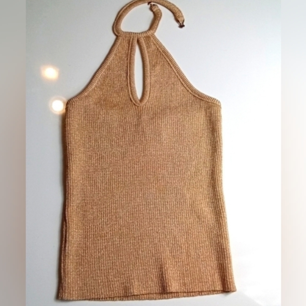 Y2K Vintage French Designer "Follies Paris"  gold sparkly sleeveless sweater XS